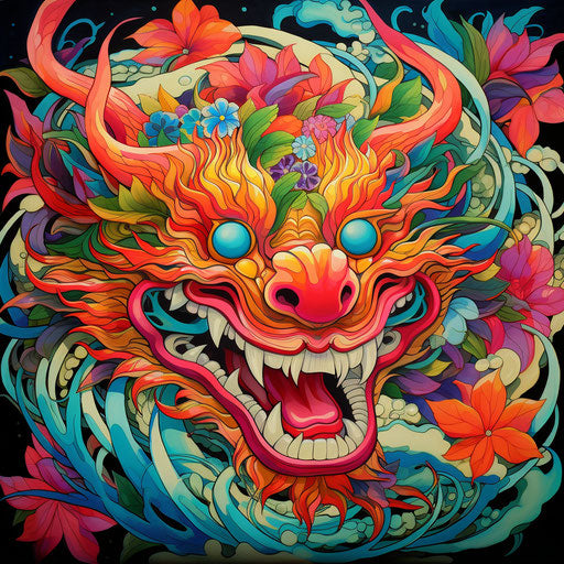 The Asian dragon with colorful tattoo, restrained serenity