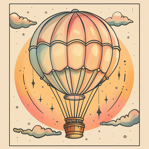Sketch of an adventurous tattoo of a hot air balloon in the sky