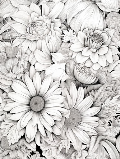 Coloring pages with flowers of different sizes
