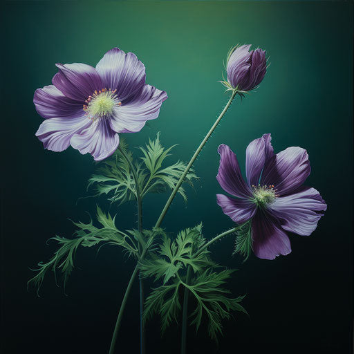 Two purple flowers on a green base, delicate style
