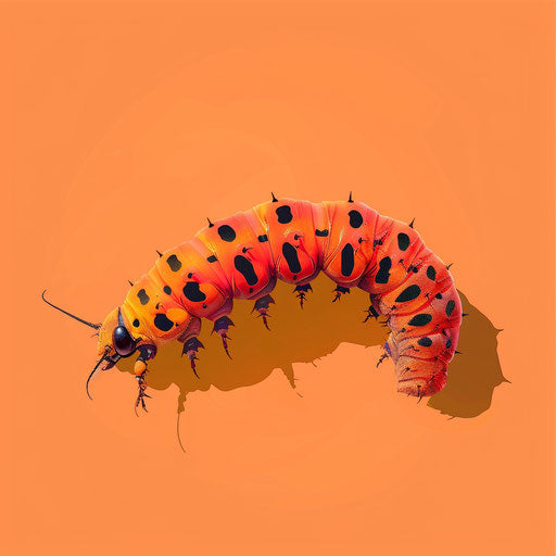 Realistic caterpillar clipart on sunset orange background
