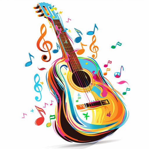 Cartoon guitar with floating music notes