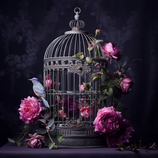 Purple flower in a bird cage