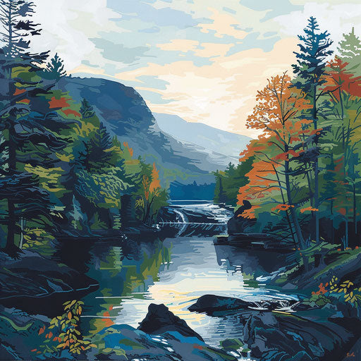 A paint-by-number print of the Pocono mountains