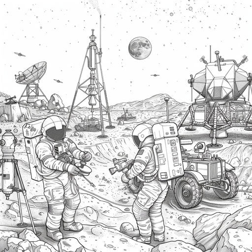 Astronauts on lunar surface - Coloring book