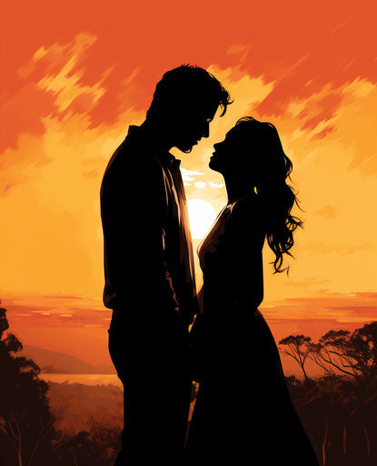 Silhouetted couple at sunset