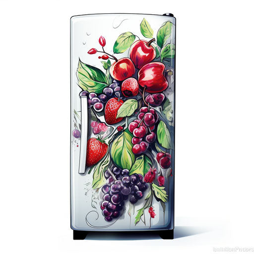 Refrigerator illustration in the style of Chiaroscuro Art, on a white background