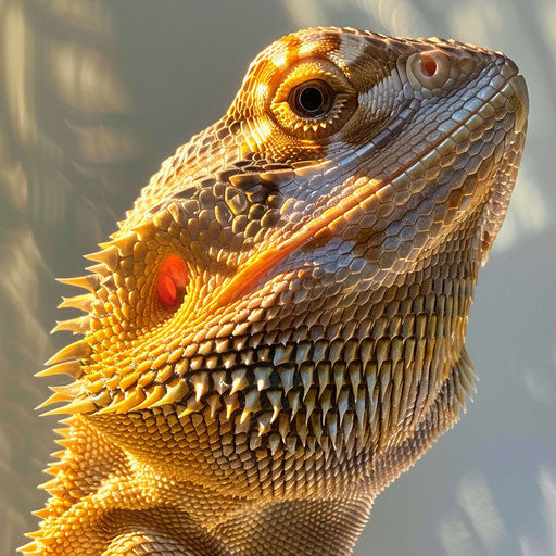 Bearded dragon scales accentuated by golden hour light