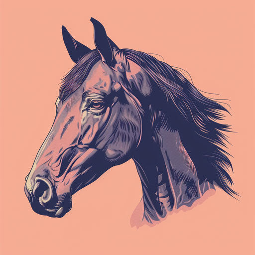 Realistic horse head clipart on pastel peach background