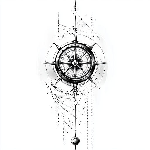 Flat tattoo sketch inner bicep men compass nautical elements white background