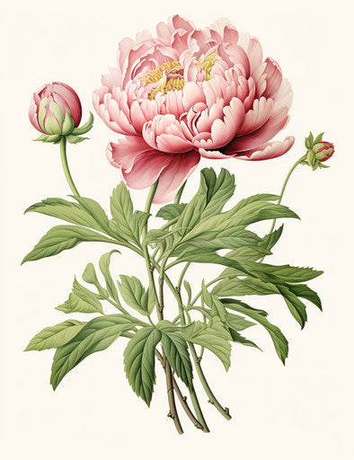 Elegant old style handdrawn peony flower design, eye-catching