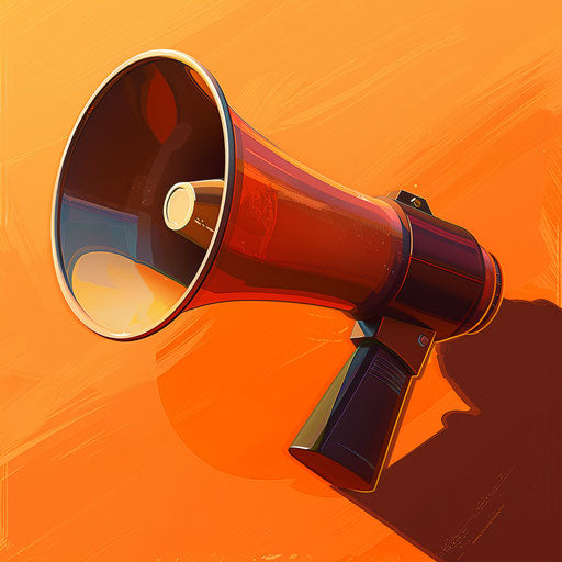 Realistic megaphone clipart on flat sunset orange background