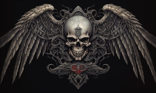 Skull and wings of a viking, detailed engraving style, commissioned, 3840x2160, RTX on