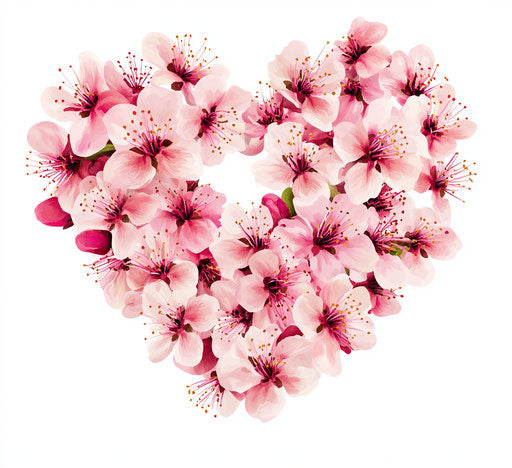 Pink peach blossom heart on white background