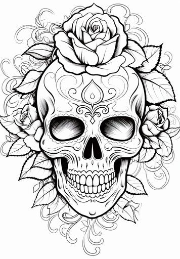 Sugar skull with rose and leaves vector