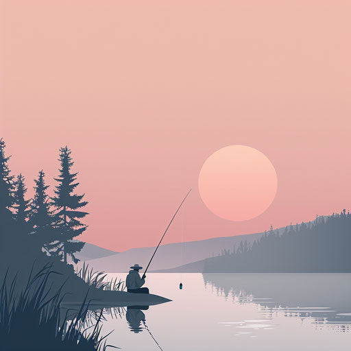 Realistic fishing clipart on flat dusky rose background