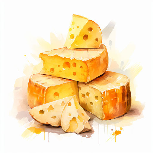 Cheese clipart in the style of Impressionistic Art, on a white background