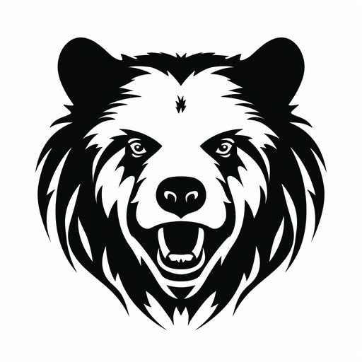 Black and white bear head icon, stencil art style