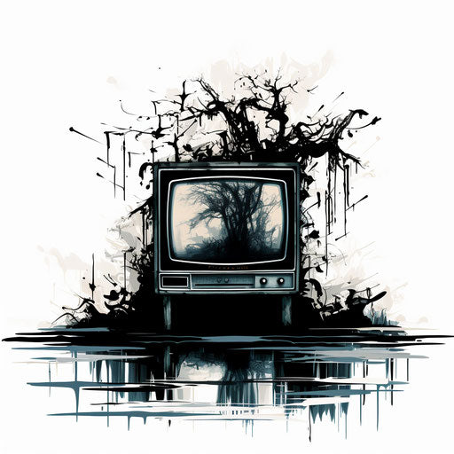 Television drawing in the chiaroscuro art style, on white background