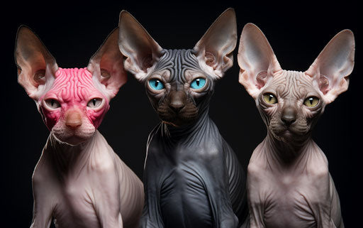 Hairless Sphynx cats from a breeder, black and white realism