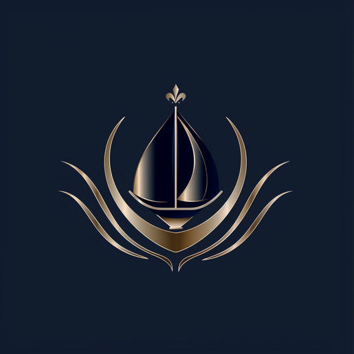 Luxury travel logo with metallic details on navy blue background
