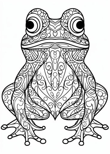 Cartoon frog in ornamental abstract style, black and azure
