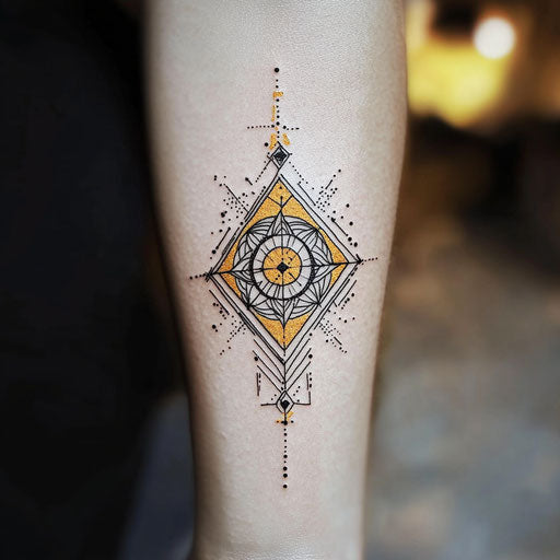 Small forearm tattoo with geometric mandala design