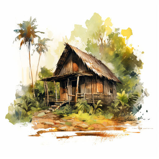 Hut clipart in the style of Oil painting, on a white background
