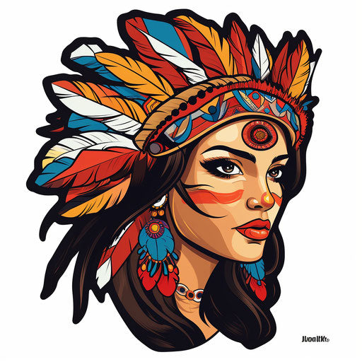 Indian woman with feathers, neotraditional style