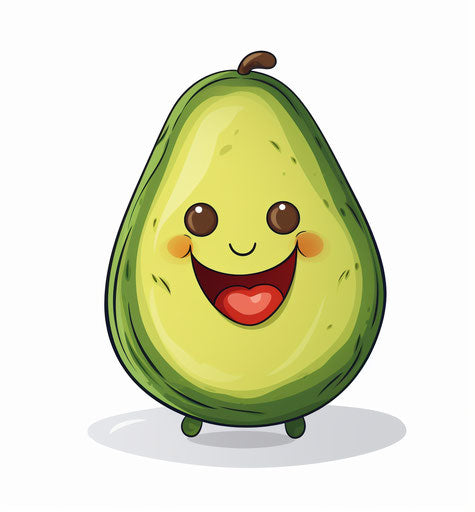 A cute and funny green avocado on white background