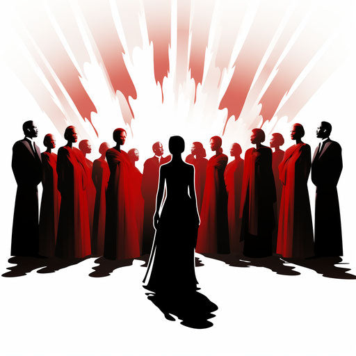 Choir artwork in the style of Chiaroscuro Art, on white background