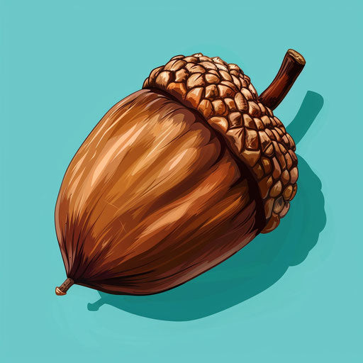 Realistic acorn clipart on flat turquoise background with bold outlines