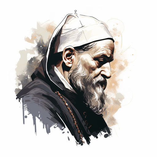 Catholic art in the style of Chiaroscuro Art, on white background