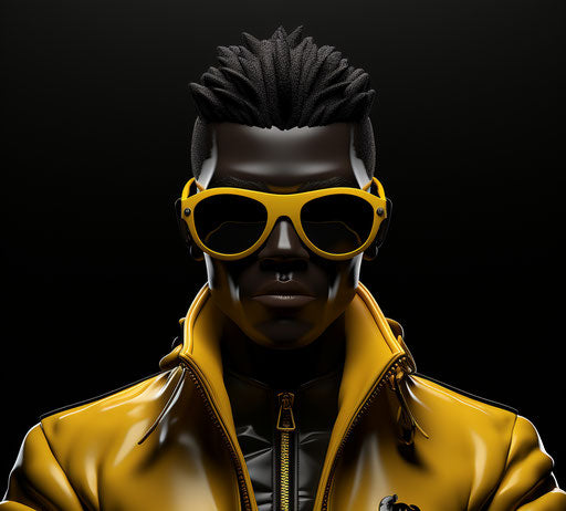 Animated character with sunglasses, black and yellow style