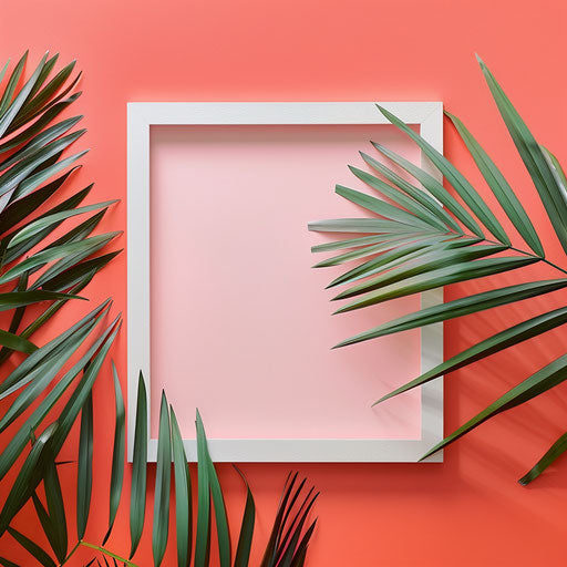 Realistic picture frame on flat, vibrant coral background