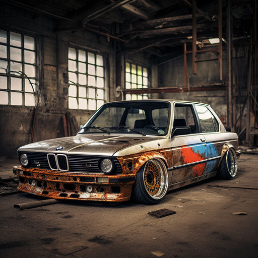 Classic BMW car with body modifications