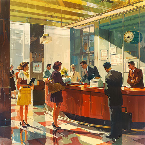 Hustle in the bank with customers and tellers