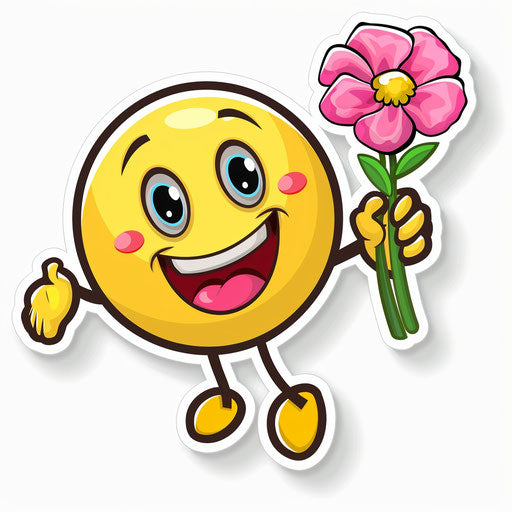 Cute yellow smiley flying with pink flowers