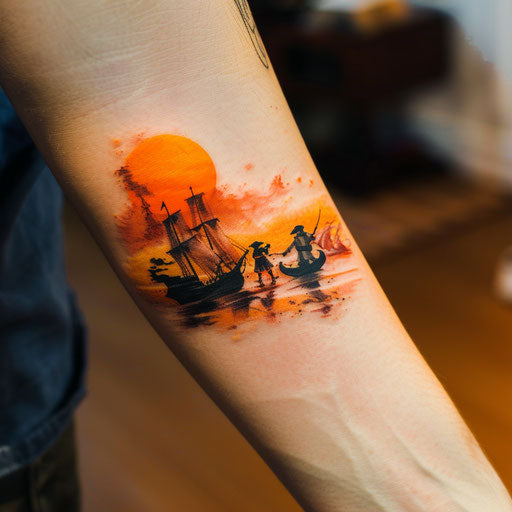 Pirate duel at sunset