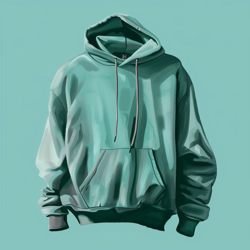 Realistic hoodie clipart on teal flat background with vibrant contrasts
