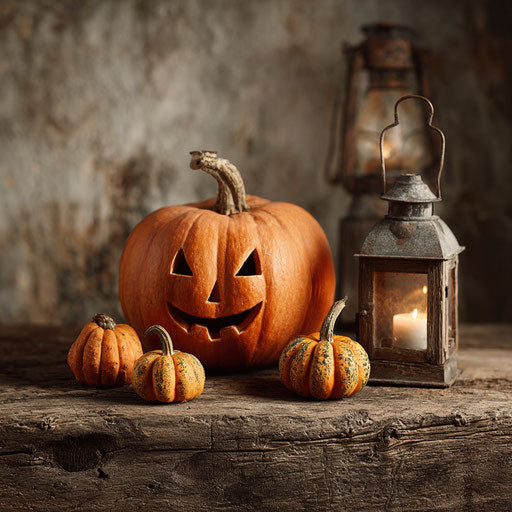 Festive Halloween Display with Pumpkin and Lanterns
