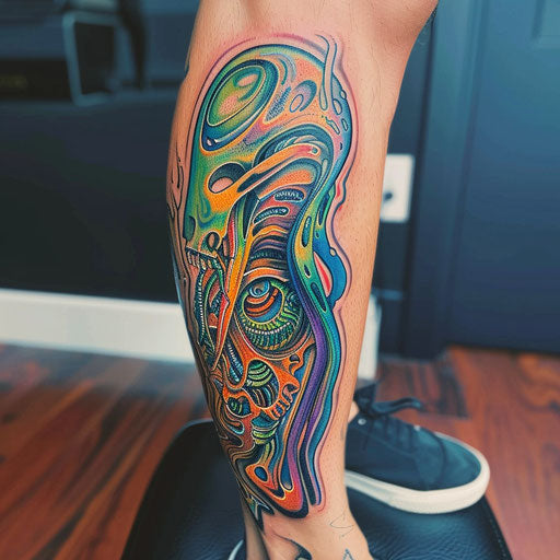 Vibrant colors in biomechanical tattoo style