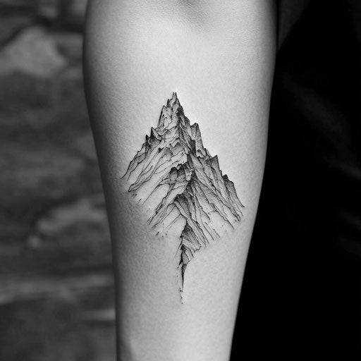 Stylish tattoo design for forearm with gray mountains