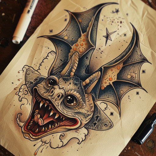 Vintage tattoo sketch of a Batok design with a retro feel