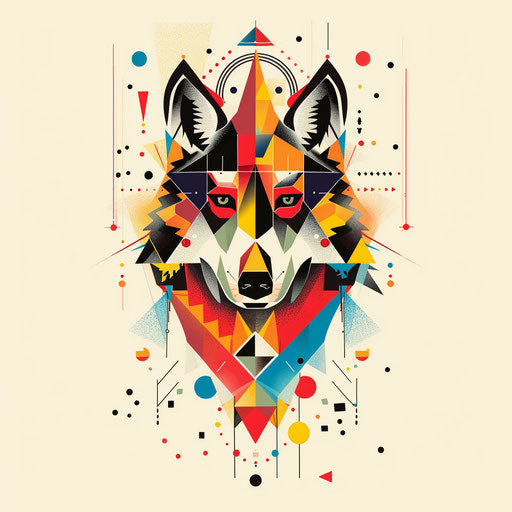 Geometric festive wolf with colorful speckles