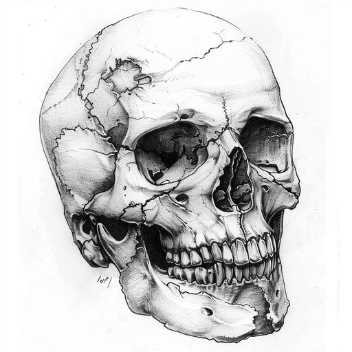 Realistic black and white human skull tattoo design