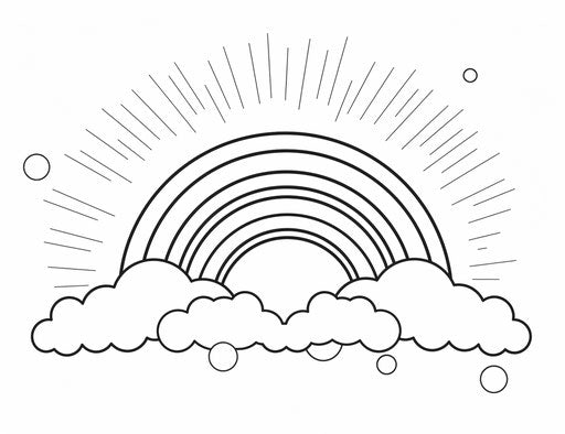 Sun and rainbow coloring page, impressive skies style