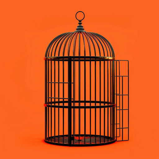 Photo realistic style cage clipart with flat random background, high contrast and saturated hues