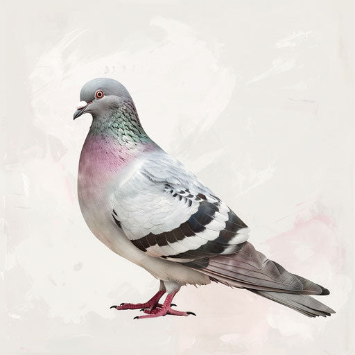 Realistic pigeon clipart on flat white background, delicate textures