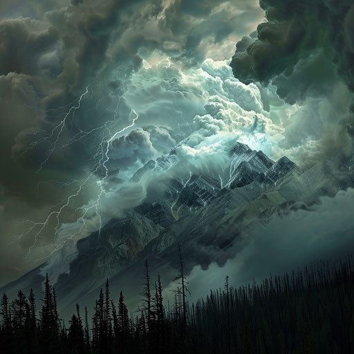 Sulphur Mountain during a storm, dark clouds and lightning